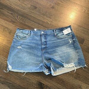 Good American Distressed Blue Denim Jean Shorts